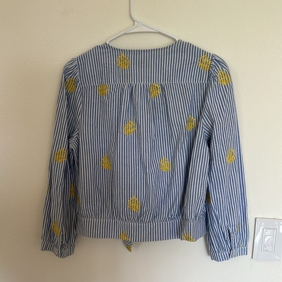 J.Crew Preppy Nautical Blue & White Striped Blouse with Yellow Detail — Size S - Picture 8 of 9